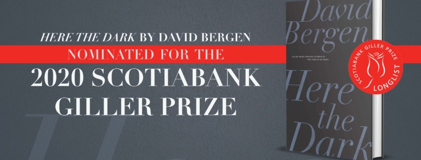 2020 Giller Prize nomination announcement featuring Here the Dark's book cover