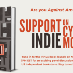 Event poster with the book cover for AGAINST AMAZON AND OTHER ESSAYS on the left with the text "Are you Against Amazon? Support Indie on Cyber Monday" on the right